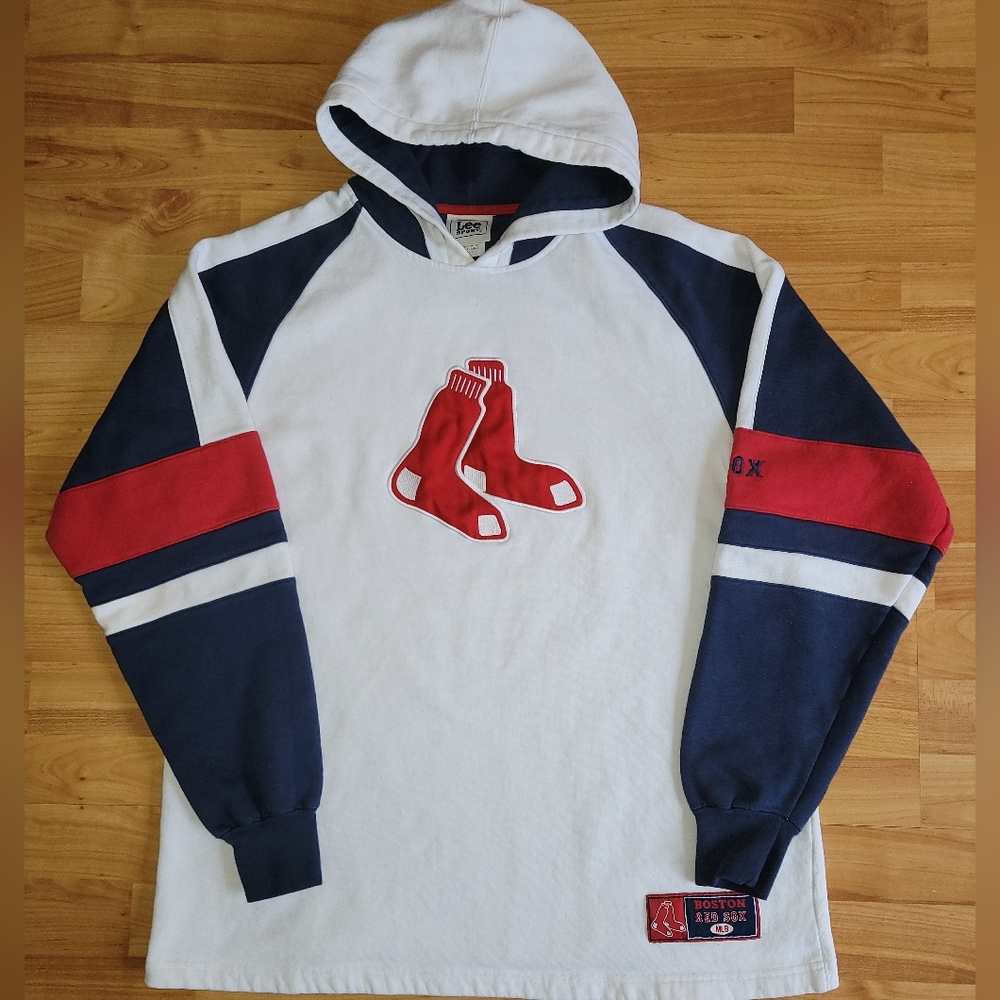 Y2K Boston Red Sox Colorblock Hoodie Lee Sport MLB Sewn Logos Mens Large